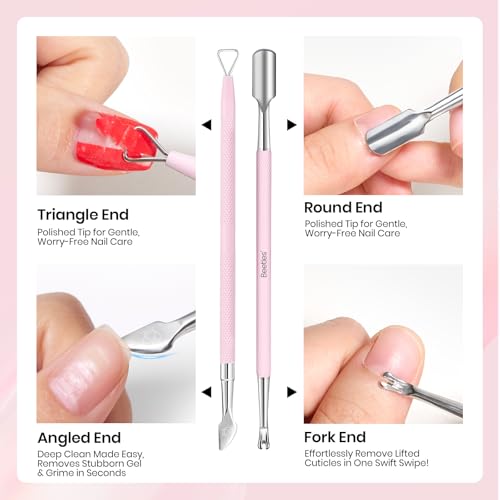 Image of Beetles Manicure Kit for Women with Cuticle Remover, 3 PCS Pink Manicure Set Cuticle Trimmer Dual End Cuticles Pusher Clean Nails Tip Dirt Pusher with Storage Pouch Nail Prep Kit for Gel Nail Polish