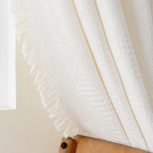 Pencil Pleat Curtains with Tassels Cotton Linen Nordic Style for Living Room & Bedroom - Elegant Home Decor 66x90 Inch