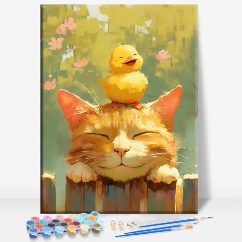 CAT DUCK peindre par numéros kit toile encadrée 16 x 12 pouces