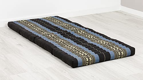livasia Nachhaltige Klappmatratze aus Kapok, Gästematratze vierteilig, Faltbare Matratze für Van, ökologische Yogamatte, klappbares Gästebett, Liege für Garten und Balkon 200x80x8cm (Blau/Elefanten) – Bild 4