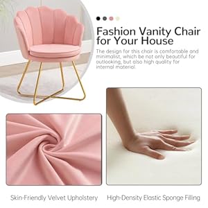 Furniliving pink vanity chair velvet makeup chair for bedroom home office desk chair with gold plating legs cute accent chair for makeup room bedroom living room guest reception velvet pink  urban country home decor