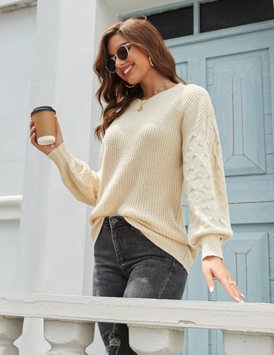 Zeagoo Damen Pullover Langarm Winter Leichter Pullover Rundhals Einfarbig Strick Pulli Zopfmuster Pullover S