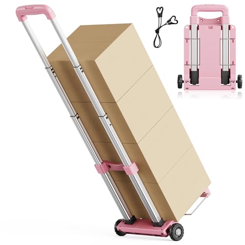 YADUFA Mini Small Folding Hand Truck Dolly with 2 Tank Wheels Expandable Base Plate Utility Luggage Cart with 1 Elastic Ropes Portable Dolly Cart for School Travel Office Moving