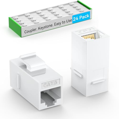 Sokqovt CAT6 RJ45 Keystone Koppler (24 Stück), Cat6 Keystone Jack Buchse auf Buchse, Cat 6 Inline-Keystone-Buchsen für Wandplatte und Patchpanel, RJ45 Ethernet-Koppler, Weiß