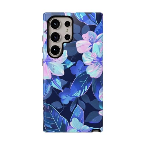Coque Samsung S24 Ultra motif floral bleu et rose résistant