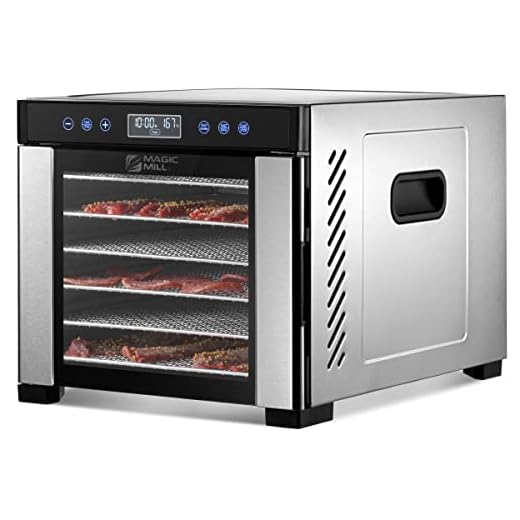 Magic Mill Commercial Food Dehydrator Machine | 7 Stainless Steel Trays | Adjustable Timer, Temperature Control | Dryer for Jerky, Herb, Beef, Fruit