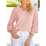 Dokotoo Women's Casual V-Neck Long Sleeve Sweaters Solid Color Pullover Knit Sweater Jumper Tops - Image 3