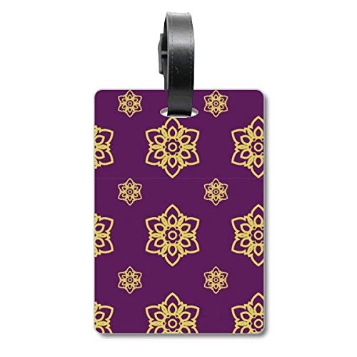 Étiquette valise de voyage violet doré avec motif décoratif pour l'identification de bagage