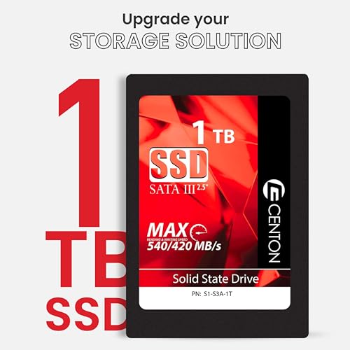 Image of Centon 1TB SSD Internal Solid State Drive, SATA III 6Gb /s 2.5 inch, 3D NAND TLC, Up to 490MB /s, Faster Startup, Apps, Gaming & File Transfers for Laptop /PC Desktop