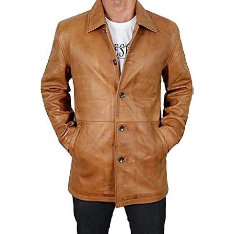 Fashion_First Tan Brown Leather Pea Coat Cover