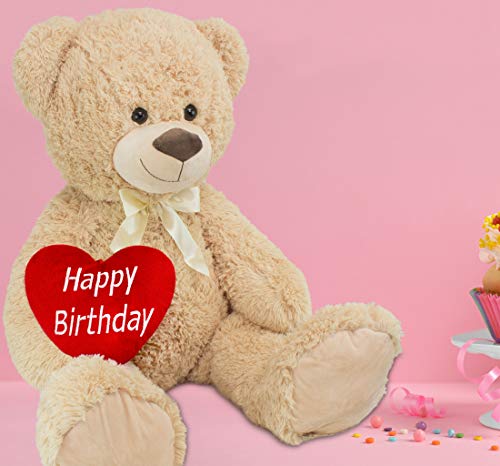 Brubaker XXL Teddybär 100 cm groß Beige mit einem Happy Birthday Herz Stofftier Plüschtier Kuscheltier – Bild 8