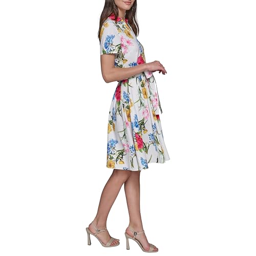 Image of Karl Lagerfeld Women's Short Sleeve Surplice Neck Faux Wrap Belted Mini Dress