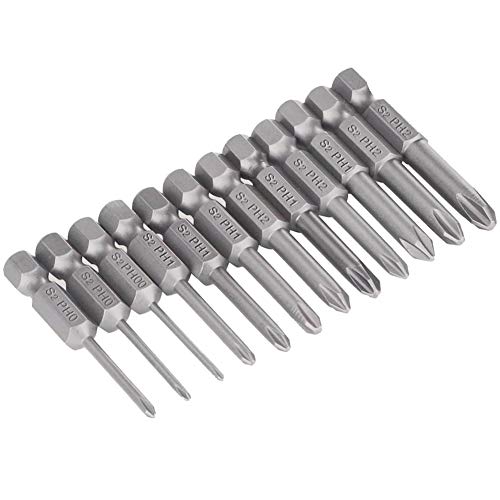 Image of Saiper 12pcs 1 /4 Inch Hex Shank Cross Head Screw Driver Bits Magnetic Phillips Screwdriver Set Bits S2 Steel, 50mm / 2-Inch Length