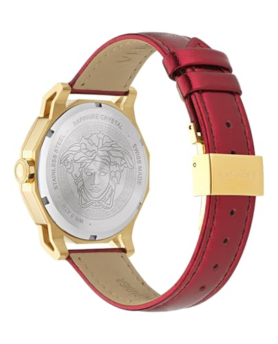Versace Medusa Deco Collection Luxury Womens Watch Timepieces with a Red Strap and Dial Featuring a Gold Case3