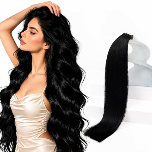 Image of Sunny Hair Tape in Hair Extensions Human Hair Jet Black 22inch 50g 20pcs