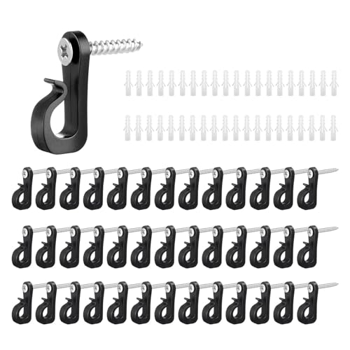 Qianeffort 40 Pack Q-Hanger Screw in Hooks for Wood,Screw Hook for Hanging with Safety Buckle,Fence Hooks for Outdoor Lights,Outdoor Hook for Lights