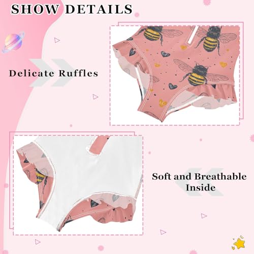 Girls One Piece Swimsuits Long Sleeve Swimsuit Zipper Bathing Suits Bee Honeycomb Dots4
