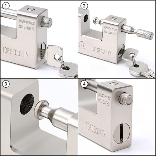 Image of ABOUT SPACE 95mm Heavy Duty Iron Padlock with 4 Keys - 1 kg Rust-Resistant Hardened Steel Security Padlock with Anti Drill & Pick Cylinder Security Shackle Chain Bar Lock for Containers,Warehouse