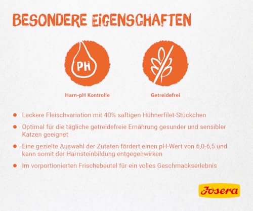 JOSERA Filet Pures Huhn (16 x 70 g) | Adult | Premium Nassfutter für ausgewachsene Katzen | Pures Huhn mit 40% Hühnerfilet | getreidefrei | Katzenfutter nass im Frischebeutel | 16er Pack