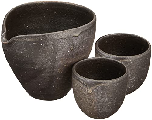 丸伊製陶 信楽焼 へちもん 片口酒器 セット 錆いぶし MR-3-3143 360ml