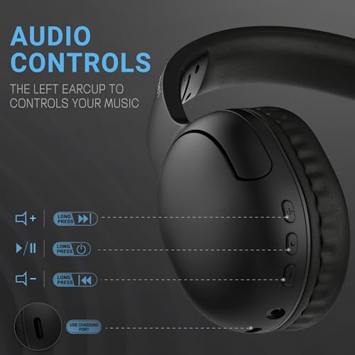 LORELEI B-E5 Kids Bluetooth Headphones, Wireless Headphones for Kids, Foldable 40H Playtime, Bluetooth Headphones with Built-in mic, On Ear Headsets for Child/Teens/School/Tablet(Space Black)