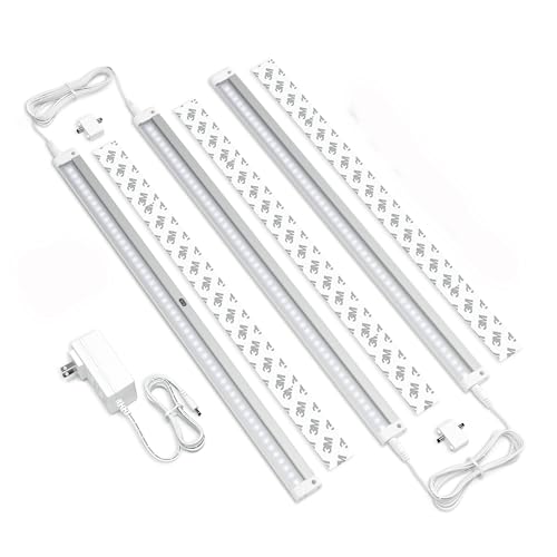 EShine Hand Wave Activated Under Cabinet LED Lighting Kit, Dimmable, 3-Pack 20 in - Touchless Dimming Control, White Under Counter Lights for Kitchen, Garage, Office, Desk - Cool White (6000K)