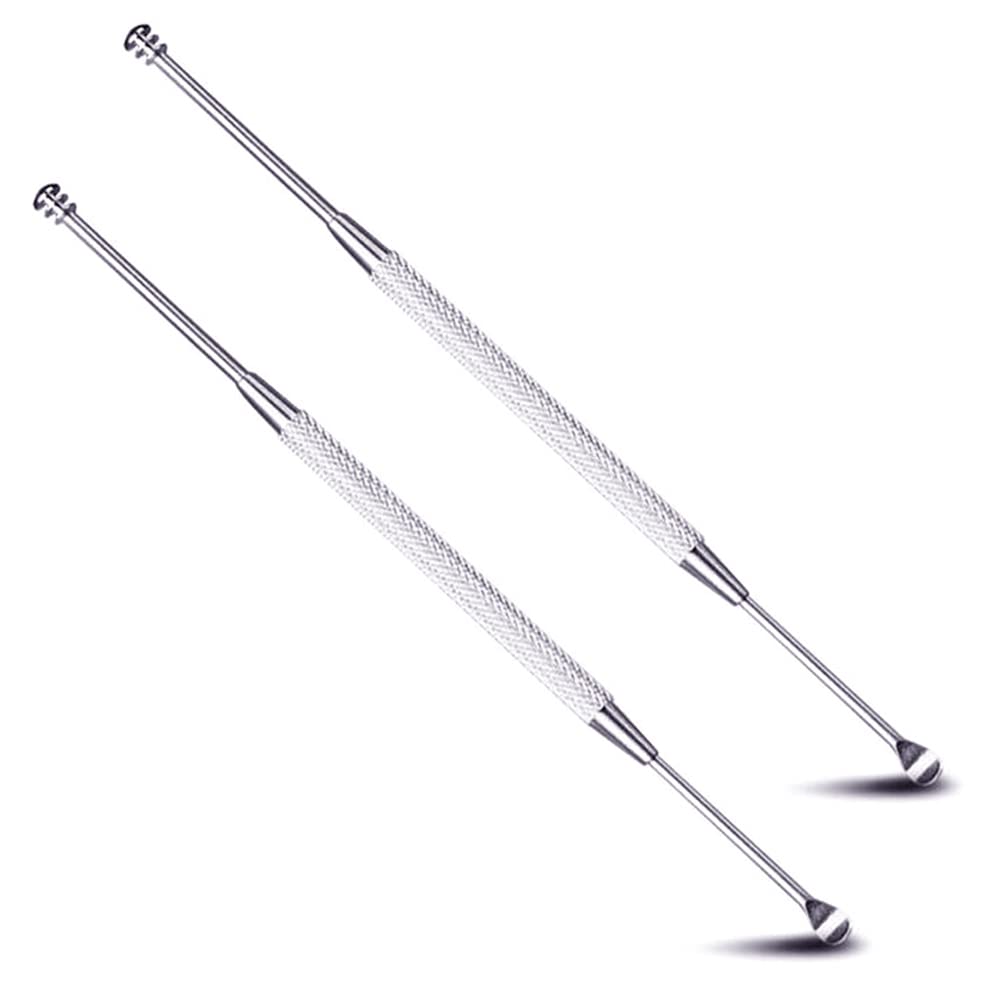 2 Pack - Stainless Steel Ear Spoon Portable Double-Ended Ear Pick Ear Wax Removal Tools Cleaning Ear Cleaner Spoon Spiral Ear Clean Tool