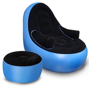 Inflatable Couch with Armrest&Ottoman, Blow Up Lounger Chair,Folding Air Chair for Adults,Inflatable Lazy Sofa Perfect for Rooms, Camping or Home(Without Pump)