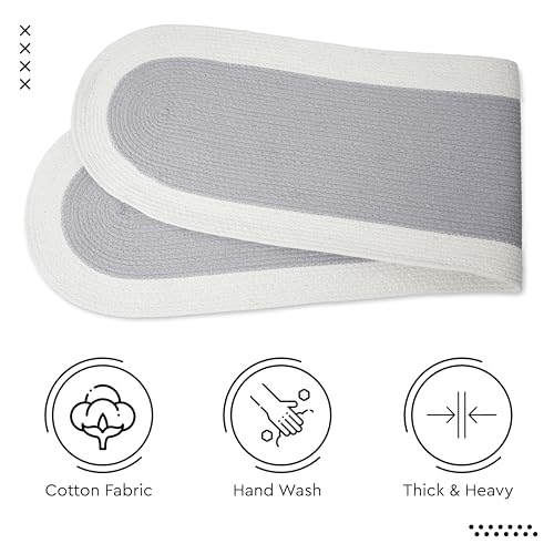 Image of Encasa XO Table Runner for 4 Seater | Handmade Ribbed Style Cotton | 30x137 cm | Light Grey & Off White | for Dining & Center Table