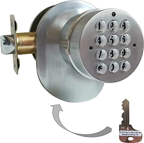 SoHoMiLL® Electronic Keypad Door Knob SoHo Mill® and Lock Set with Backup Mechanical Key (Spring Latch Lock; Not Deadbolt; Not Phone Connected), Single Front keypad YL 99 Upgraded Model-B