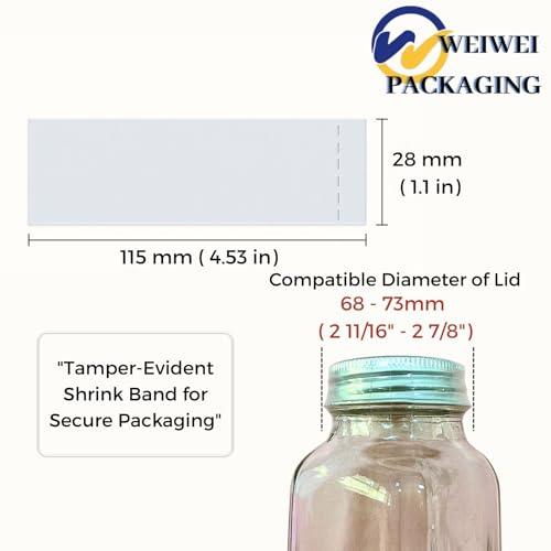 Image of Weiwei - 500 PCS, 115 x 28 mm, Clear Perforated Tamper Evident Cap Seals - Fits 2.68 inch-2.87 inch (68-73 mm) Lid Diameter