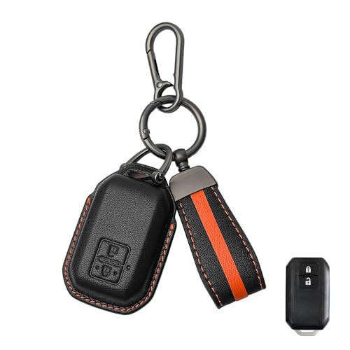 Image of Keyzone Royal Leather Key Cover for Swift, DZire, Baleno, Ertiga, Grand Vitara, Brezza, Fronx, Jimny XL6, Ignis, Glanza, Urban Cruiser Hyryder, Rumion 2 Button smart Key (Black)