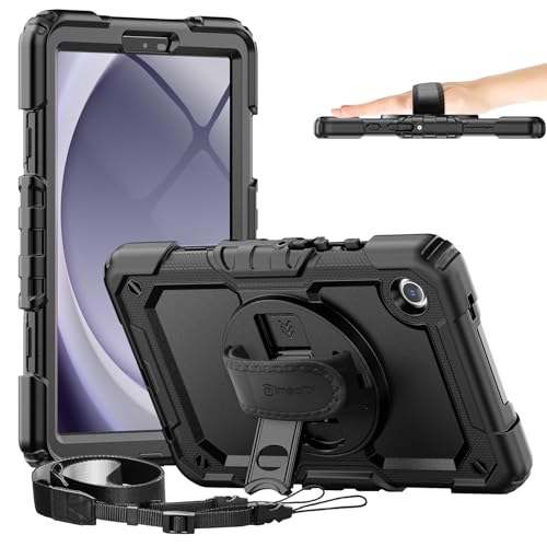 Timecity for Samsung Galaxy Tab A9 Case 8.7 inch (SM-X110/X115/X117), with Built-in Screen Protector, 360° Rotating Stand, Hand Strap&Shoulder Strap Case for Galaxy Tab A9 4G LTE Tablet- Black