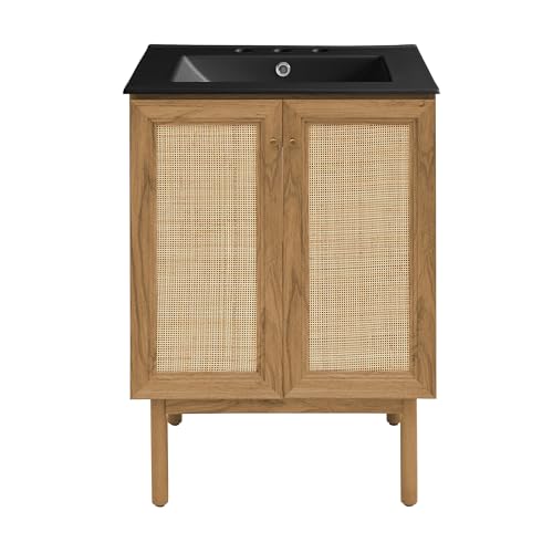 Image of Swiss Madison Classe 24 in. Oak Bathroom Vanity with Black, 3-Hole Ceramic Sink Top