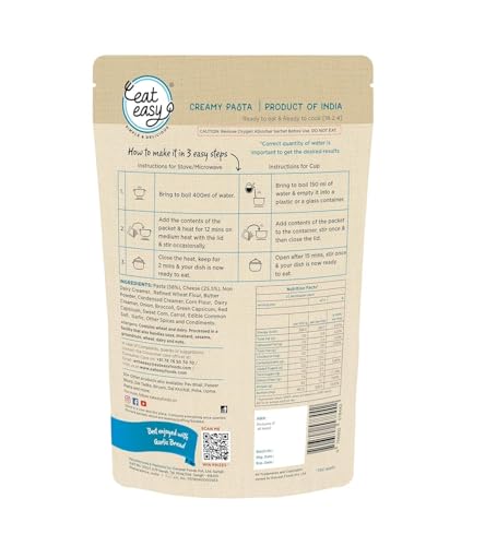 Image of Eat Easy Ready To Eat Jain Pasta- 100gm | Freeze Dehydrated | Just Add Water and Cook | No Onion No Garlic, Vegetarian Healthy Instant Creamy Pasta Food for Travel, Trekking, Campign, Hostel