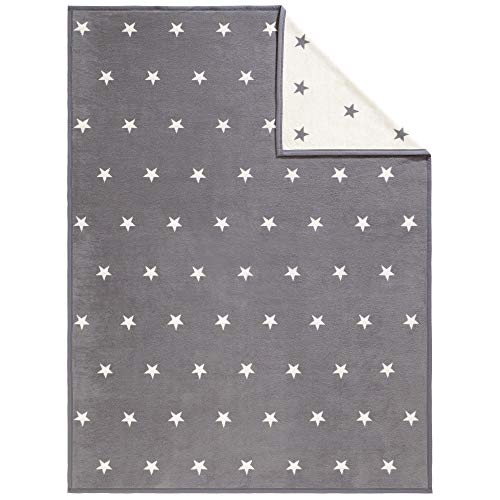 Ibena Atlanta Kuscheldecke 150x200 cm – Decke mit Sternenmuster, fröhliche Wohndecke aus hochwertiger Baumwollmischung, kuschelweich und angenehm warm