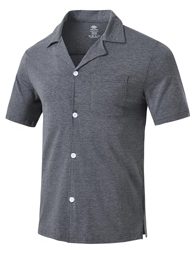 MoFiz Men's Pajama Sleepwear Lounge Loungewear Cotton Modal PJS Button Down Shirts with Pocket2