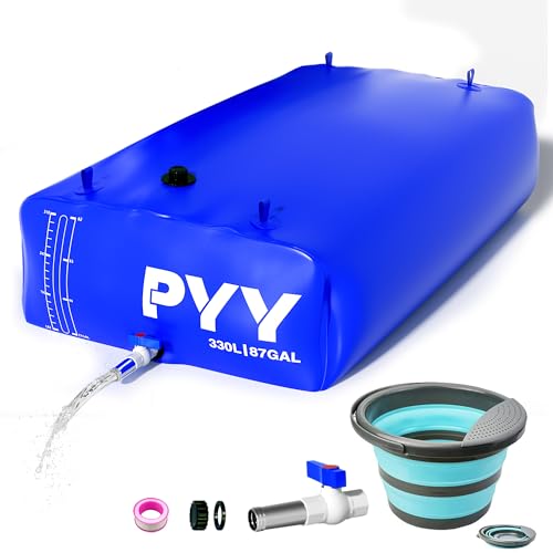 PYY Portable Water Bladder 87 Gallon for Truck Bed & Carrier Cart Water Bob Bathtub Emergency Water Bladder for Outdoor RV & Car Camping Water Storage Bladder with Spigots and Overflow Kit-Blue 330L