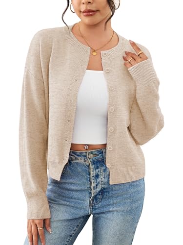 Image of Ibeauti Cropped Cardigan Sweaters for Women 2026 Trendy Spring Y2k Outfit Long Sleeve Button up Open Front Short Knit Sweater