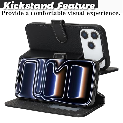 Coque iPhone 17 Pro Max en cuir véritable, étui portefeuille luxe noir élégant Cavor - 7
