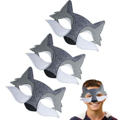 YUANGUNGUN Wolf Mask Felt Half Face Animal Masquerade Mask Animal Mask for Cosplay Costume Carnival Party Performance Kindergarten Activities Party Party Photography Props Halloween masks(3 Pcs)