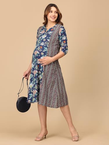 Image of The Mom Store Maternity and Nursing Sleeveless Dress for Women | Casual Dress | Pre and Post Pregnancy Wear | Printed Stylish Dress for New Mom | Trendy Dresses for Women's