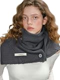 Babalet 100% Wool Scarf Women Buttoned Cable Knit Scarf Cozy Easter Gift for Women Outdoor Lovers Neck Gaiter, Grey