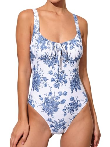 Women’s Tie Floral Sexy One-Piece Tankini Bathing Suits Slimming Swimsuit