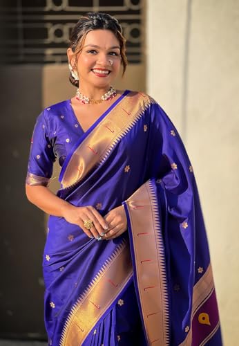 Image of SGF11 Women's Kanjivaram Paithani Silk Saree With Unstitched Blouse Piece