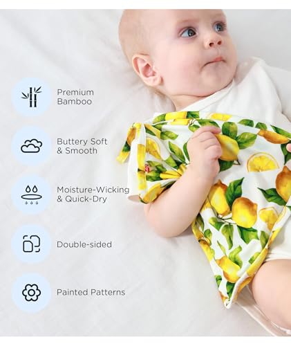 Image of Baby Lovey Security Blanket Set of 3, Bamboo-Derived Viscose, Super Soft and Breathable Baby Blanket with Attachable Loop, 9.5 inch*9.5 inch, Dinosaur /Lemon /Festivals