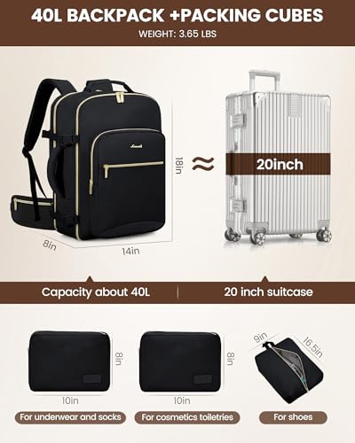 Image of LOVEVOOK 40L Travel Backpack with Waist Strap,Flight Approved Carry on Backpack,Waterproof Personal Item Travel Bag,TSA Carry on Luggage Suitcase Travel Essentials,Gifts for Women & Men,fit 17 inch Laptop