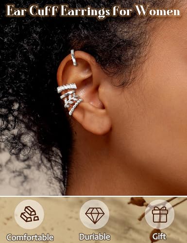 Morfetto Ear Cuff Silber für Damen 5Paar Ohrringe Ohne Ohrloch Ohrclips Damen Ohne Ohrlöcher Ohrmanschette Silber Ohrringe Fake Piercings-CZ