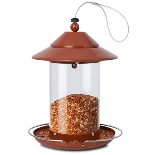 EnjoyCool Metal Bird Feeder for Outdoors – 2.4LB Hanging Bird Feeder with 360-degree, Weatherproof & Rust-Resistant, Easy to Fill & Clean for Wild Bird Feeders in Backyard & Garden(Copper)