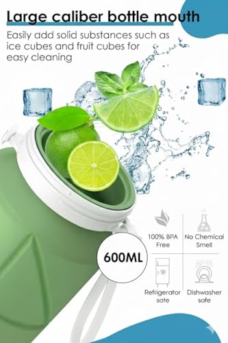 Image of SILENCIO Silicone Water Bottle 600 ml | Foldable Leak Proof Travel Bottle | BPA Free Reusable Drinking Bottle for Gym, Trekking, Camping & Outdoor Use (GREEN)
